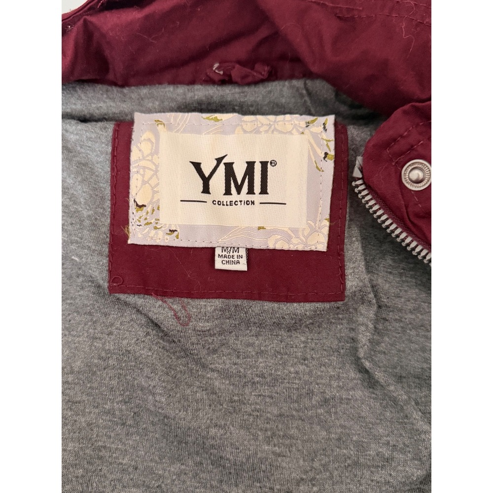 YMI Womens M Utility Vest Burgundy Hooded Drawstring Waist V1460 Gorpcore Cargo - Picture 5 of 9